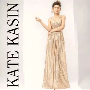 Kate Kasin gold sequin maxi dress evening gown - NWT - women’s size 6